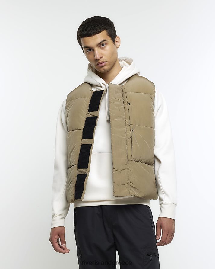 River Island ενδύματα πέτρα άνδρες Gilet με κανονική εφαρμογή B6N8X5618