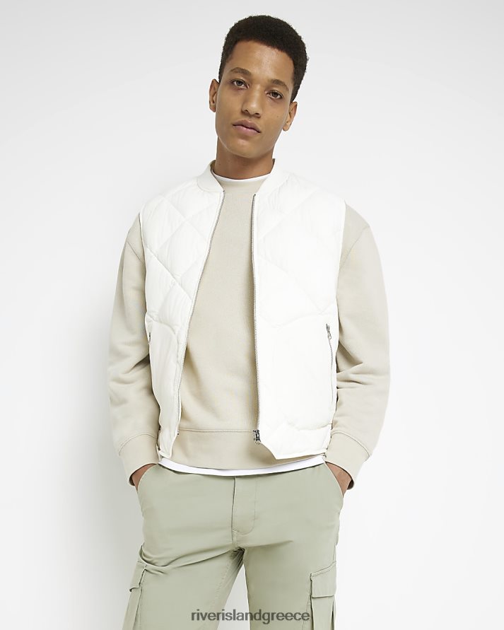 River Island ενδύματα άσπρο άνδρες κανονική εφαρμογή διαμαντένια βελονιά με φερμουάρ επάνω Gilet B6N8X5834