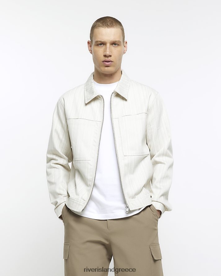 River Island ενδύματα κρέμα άνδρες σακάκι Harrington με κανονική εφαρμογή B6N8X5778