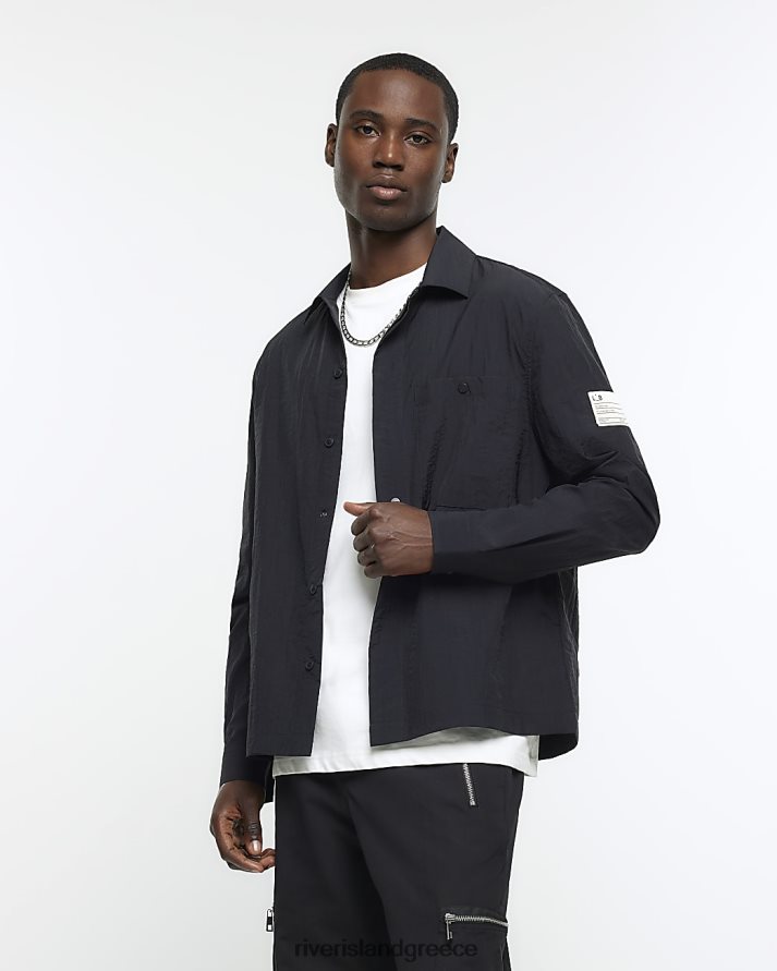 River Island ενδύματα μαύρος άνδρες υπερμεγέθη fit χρηστικό μπουφάν B6N8X2887