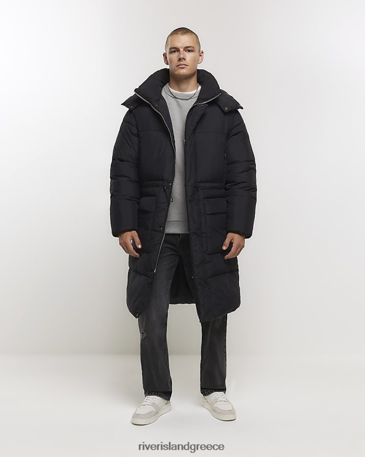 River Island ενδύματα μαύρος άνδρες κανονικό τζάκετ parka με παραγάδι B6N8X5601