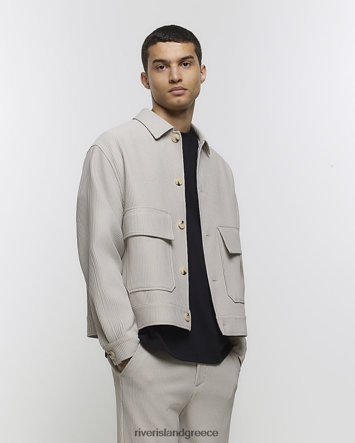 River Island ενδύματα εκρού άνδρες σακάκι plisse harrington με κανονική εφαρμογή B6N8X5674