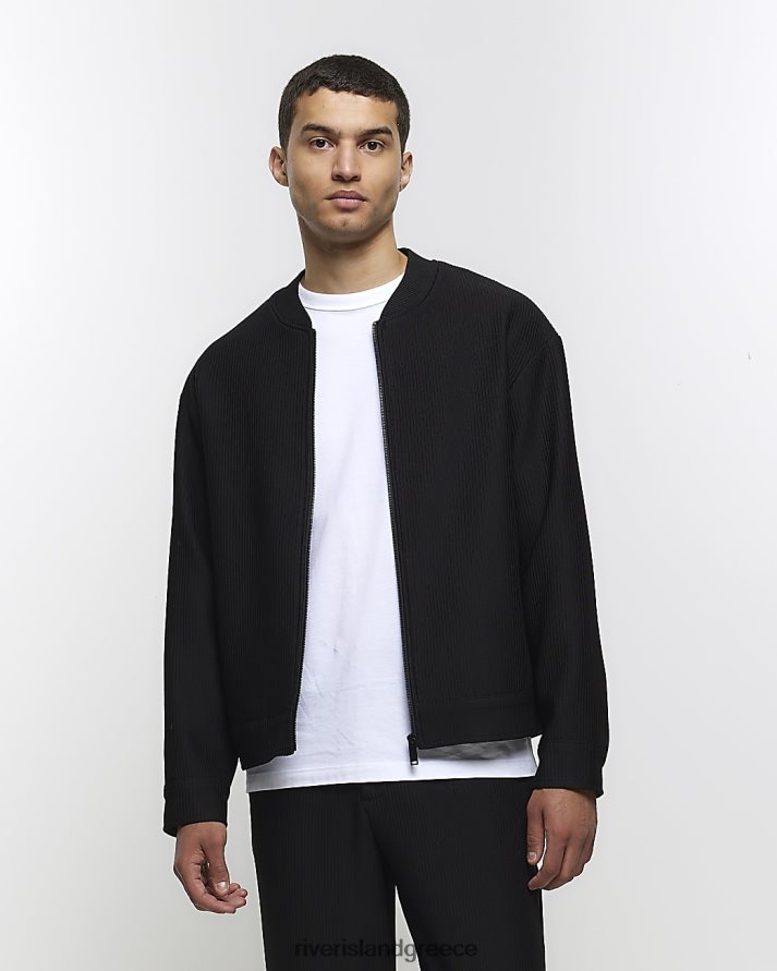 River Island ενδύματα μαύρος άνδρες κανονική εφαρμογή plisse zip bomber jacket B6N8X5703