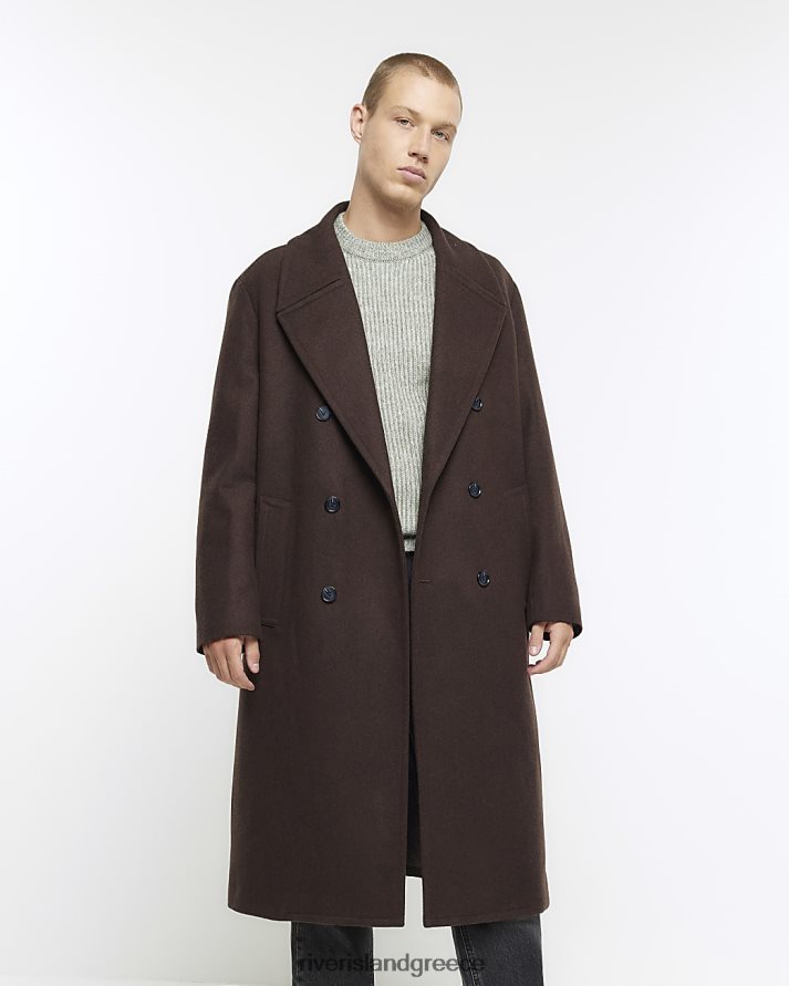 River Island ενδύματα καφέ άνδρες παλτό premium με κανονική εφαρμογή B6N8X2605