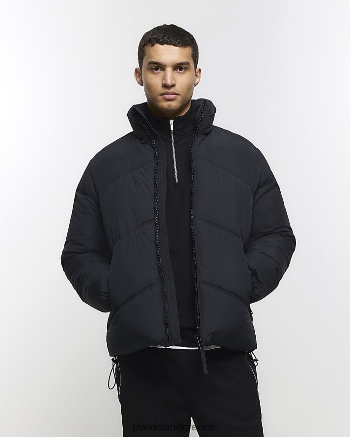 River Island ενδύματα μαύρος άνδρες κανονική εφαρμογή χωνί puffer jacket B6N8X5522