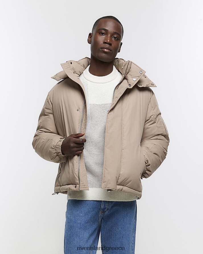 River Island ενδύματα καφέ άνδρες κανονική εφαρμογή puffer jacket parka με κουκούλα B6N8X5488