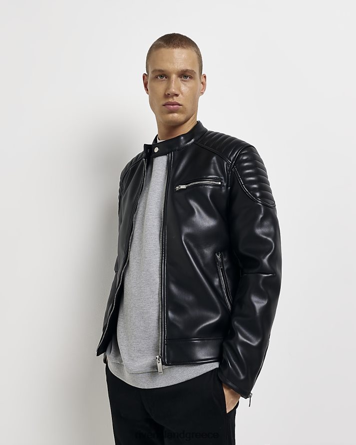 River Island ενδύματα μαύρος άνδρες μπουφάν racer από ψεύτικο δέρμα B6N8X5827
