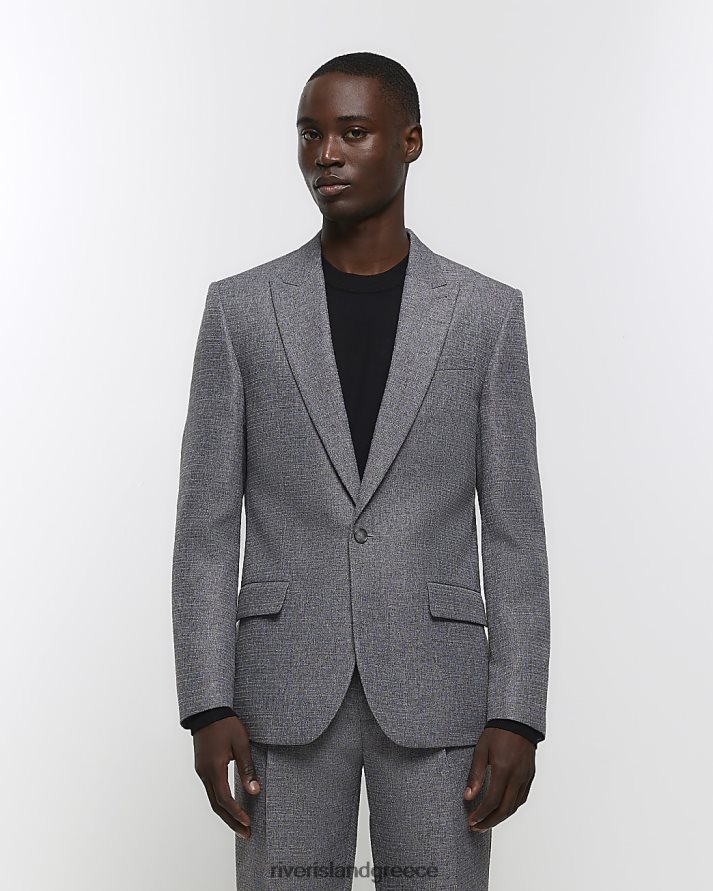 River Island ενδύματα γκρί άνδρες slim fit ανάγλυφη κοστούμι σακάκι B6N8X5838