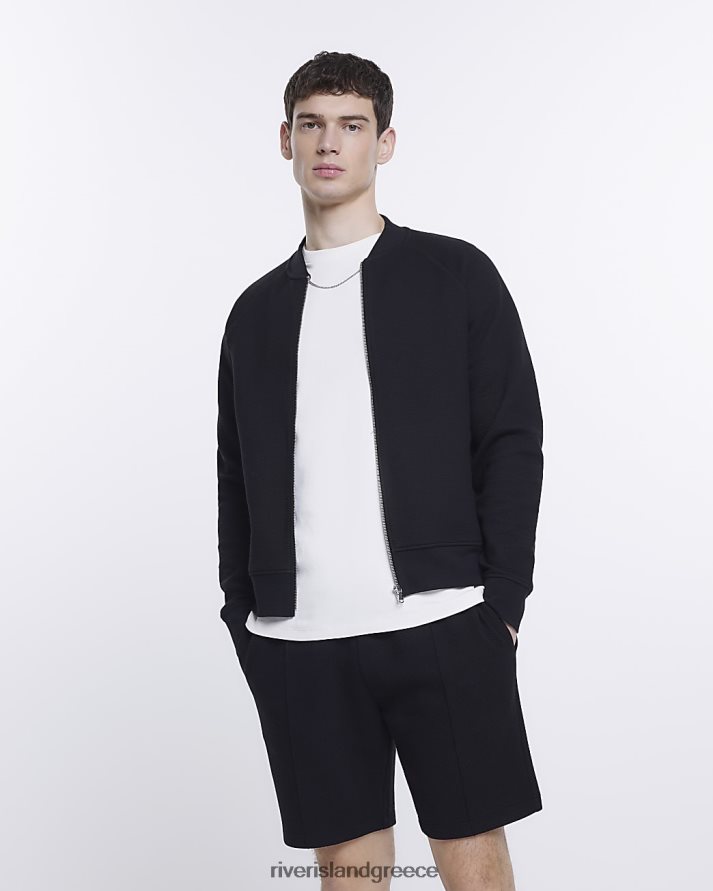River Island ενδύματα μαύρος άνδρες slim fit με φερμουάρ ανάγλυφο bomber jacket B6N8X5898