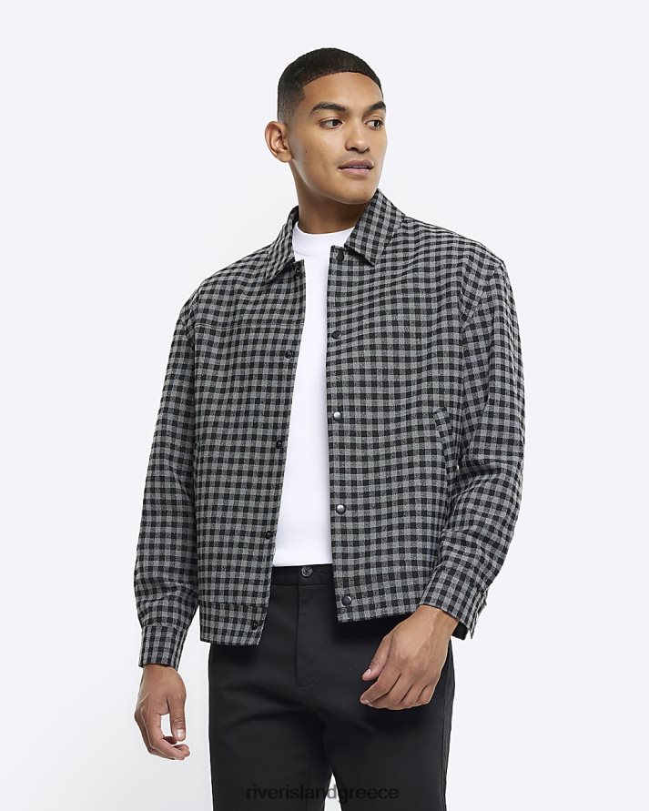 River Island ενδύματα γκρί άνδρες slim fit boucle check harrington jacket B6N8X5661