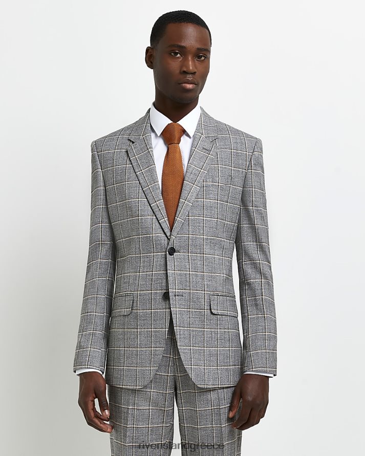River Island ενδύματα γκρί άνδρες slim fit check τζάκετ B6N8X3026