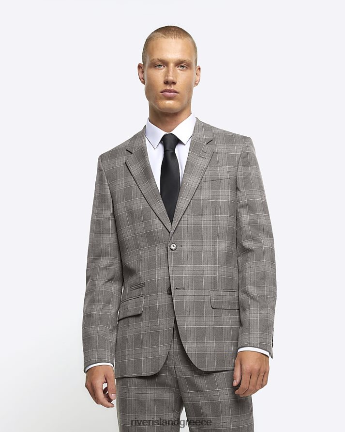 River Island ενδύματα γκρί άνδρες slim fit check τζάκετ B6N8X5741