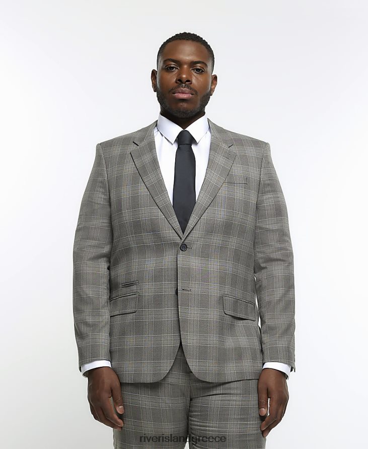 River Island ενδύματα γκρί άνδρες μεγάλο & ψηλό slim fit check jacket B6N8X5730