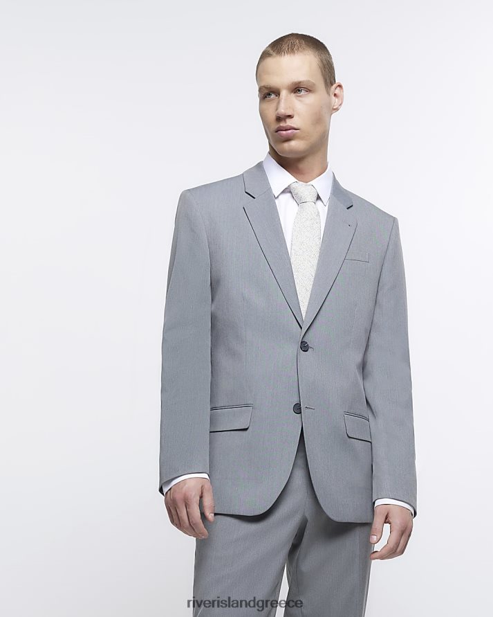 River Island ενδύματα γκρί άνδρες κανονική εφαρμογή twill σακάκι B6N8X2960
