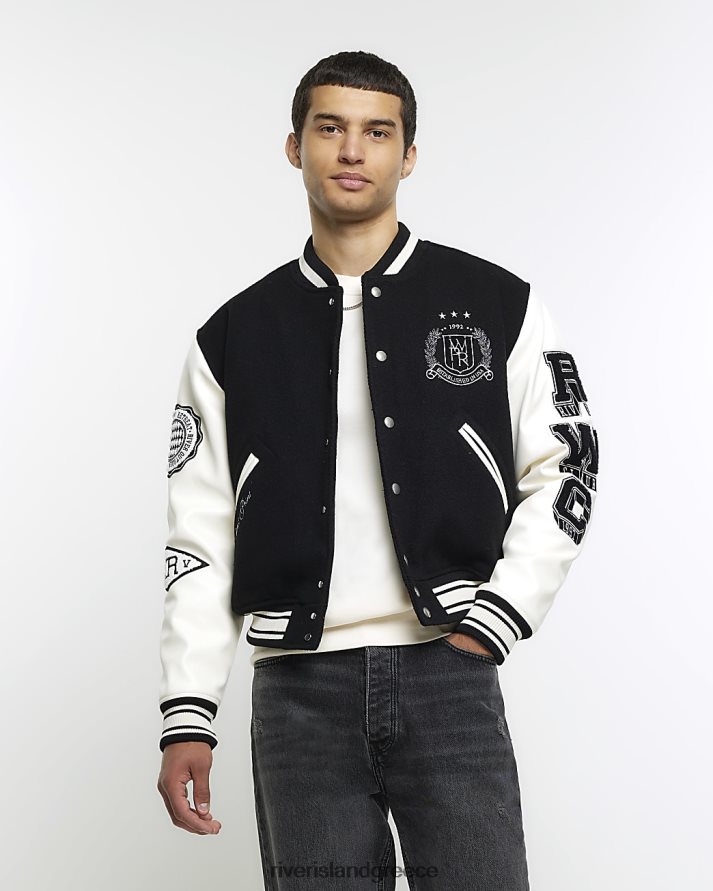 River Island ενδύματα μαύρος άνδρες κανονική εφαρμογή varsity bomber jacket B6N8X2699