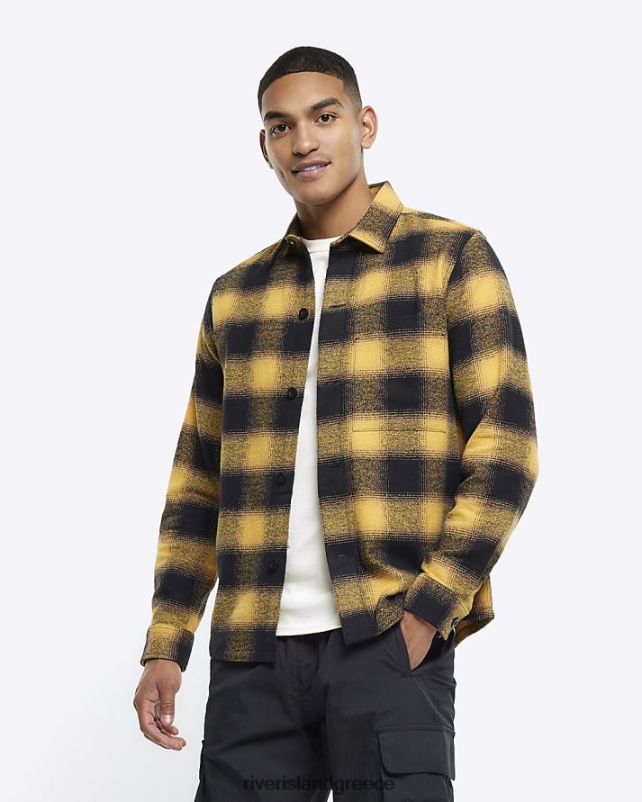 River Island ενδύματα κίτρινος άνδρες μακρυμάνικο πουκάμισο με κανονική εφαρμογή B6N8X2356