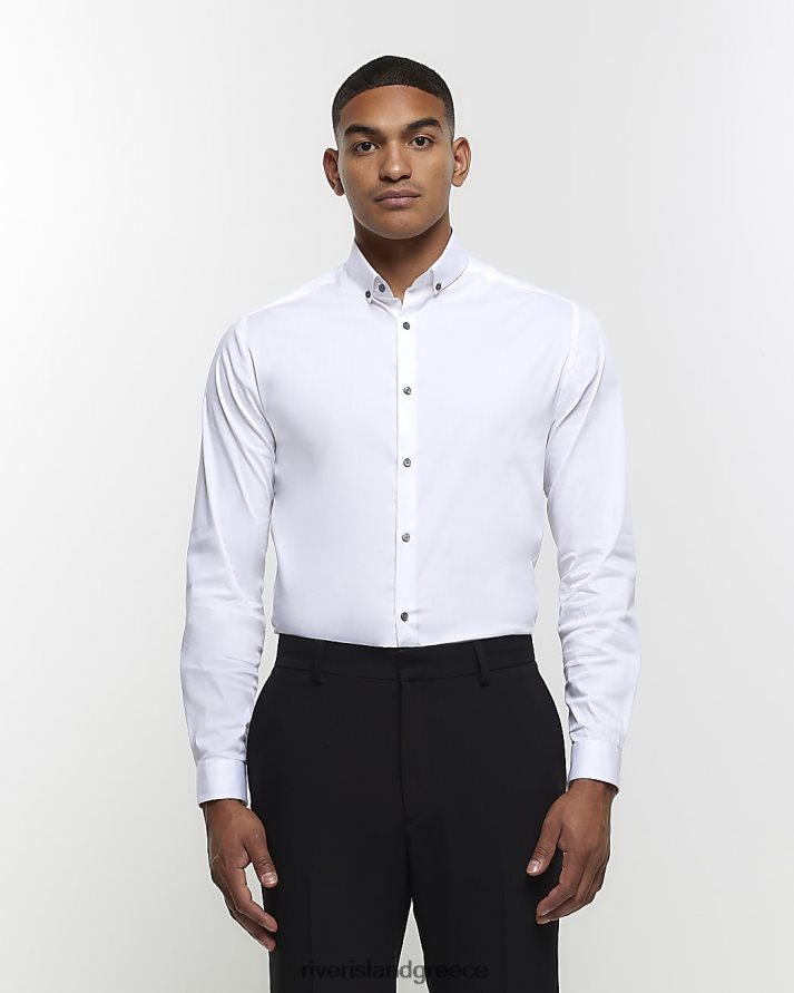 River Island ενδύματα άσπρο άνδρες πουκάμισο με μακριά μανίκια B6N8X2416