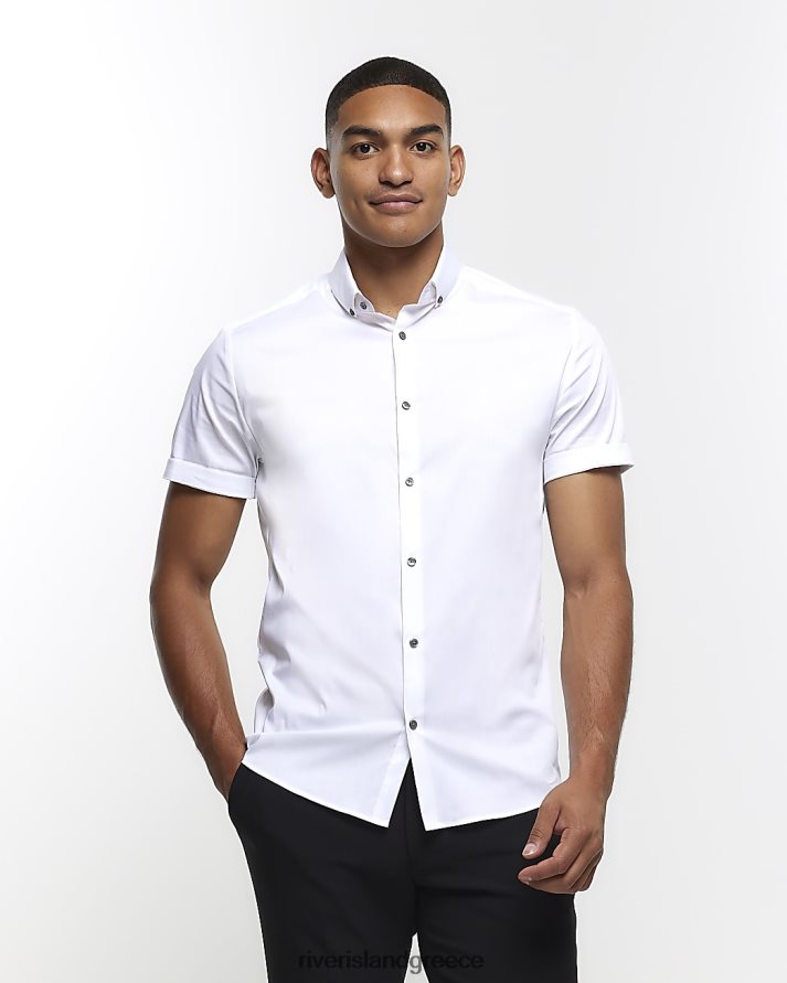 River Island ενδύματα άσπρο άνδρες πουκάμισο με κοντό μανίκι B6N8X2482