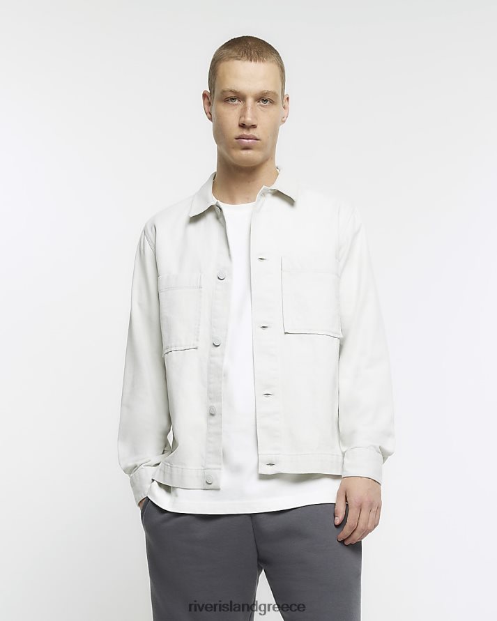 River Island ενδύματα γκρί άνδρες Πουκάμισο με κανονική εφαρμογή με τσέπη στο στήθος B6N8X2484