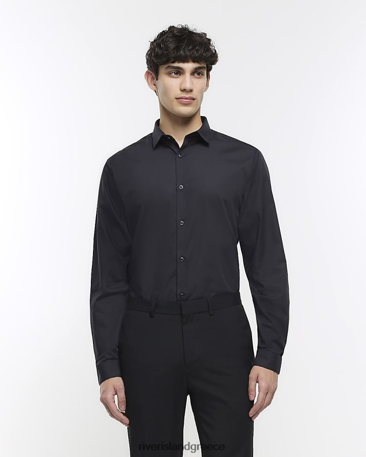 River Island ενδύματα μαύρος άνδρες μακρυμάνικο πουκάμισο σε λεπτή εφαρμογή B6N8X2544