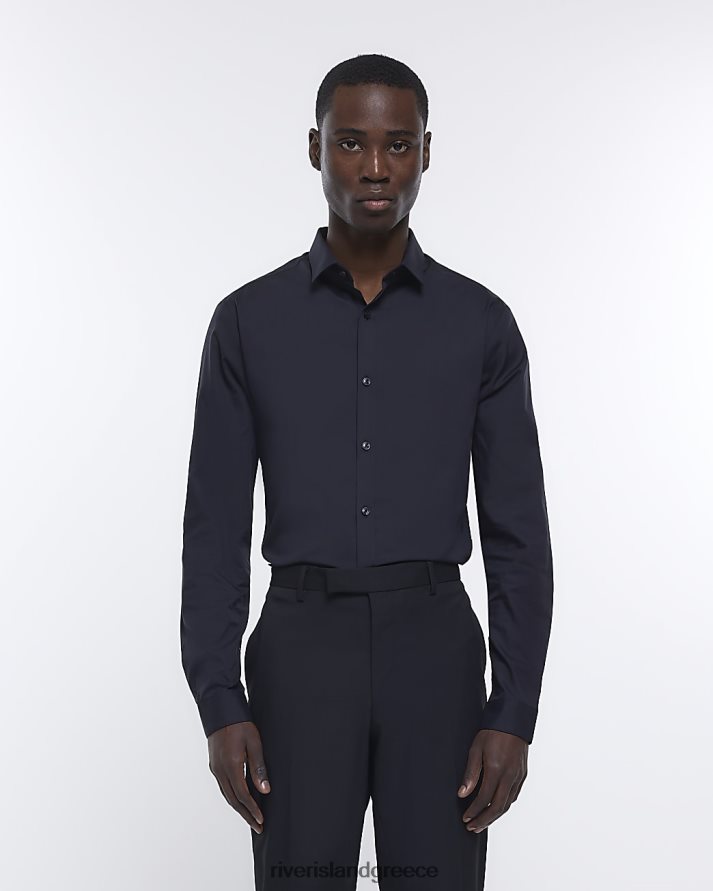 River Island ενδύματα μαύρος άνδρες μακρυμάνικο πουκάμισο σε λεπτή εφαρμογή B6N8X2545