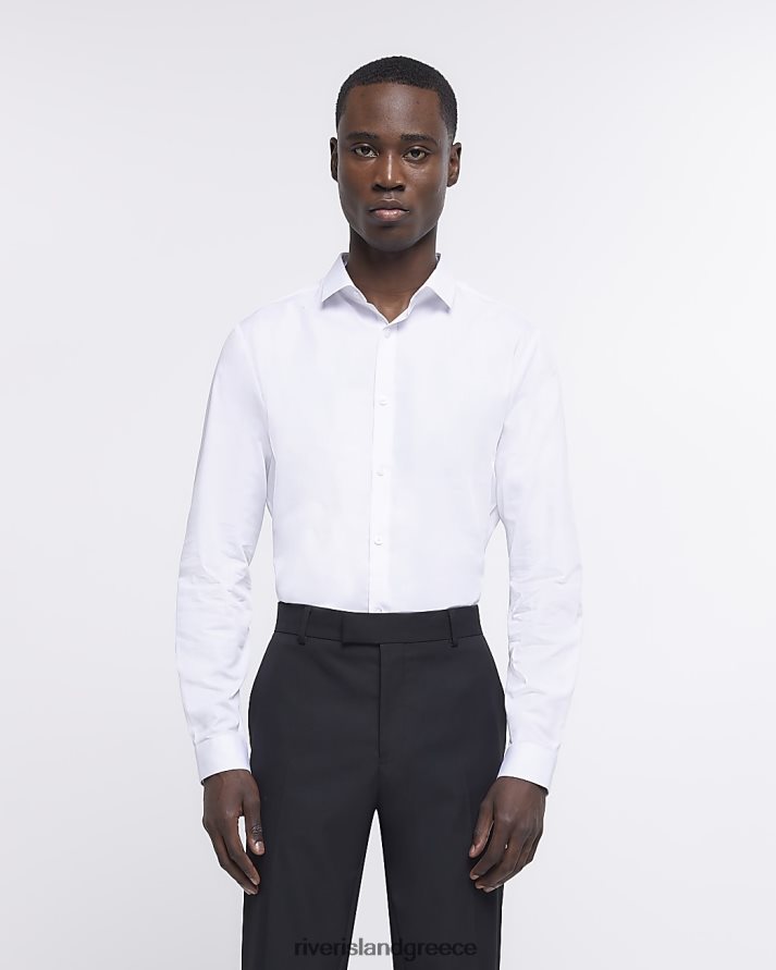 River Island ενδύματα άσπρο άνδρες μακρυμάνικο πουκάμισο σε λεπτή εφαρμογή B6N8X2551