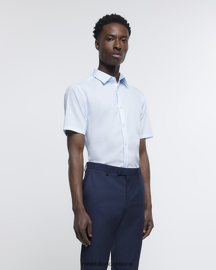 River Island ενδύματα μπλε άνδρες κοντομάνικο πουκάμισο σε στενή εφαρμογή B6N8X2587