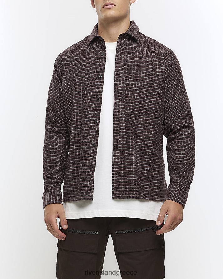 River Island ενδύματα καφέ άνδρες πουκάμισο με κανονική εφαρμογή B6N8X2598