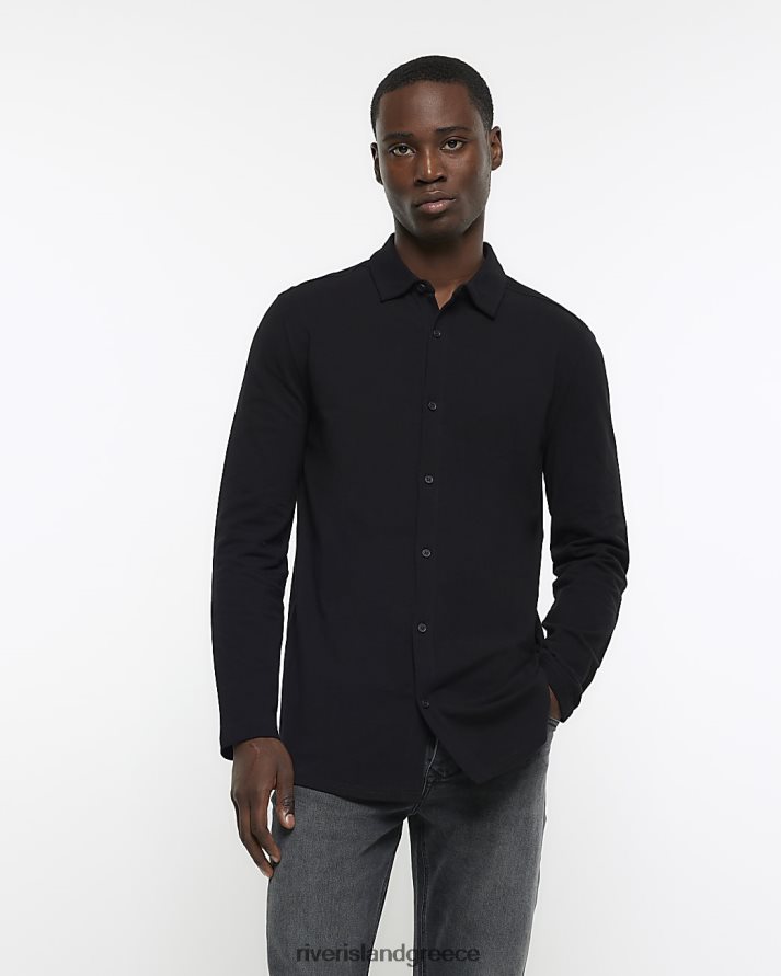 River Island ενδύματα μαύρος άνδρες πουκάμισο ζέρσεϊ σε κανονική εφαρμογή B6N8X2720