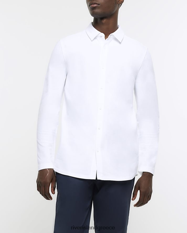 River Island ενδύματα άσπρο άνδρες πουκάμισο ζέρσεϊ σε κανονική εφαρμογή B6N8X2721