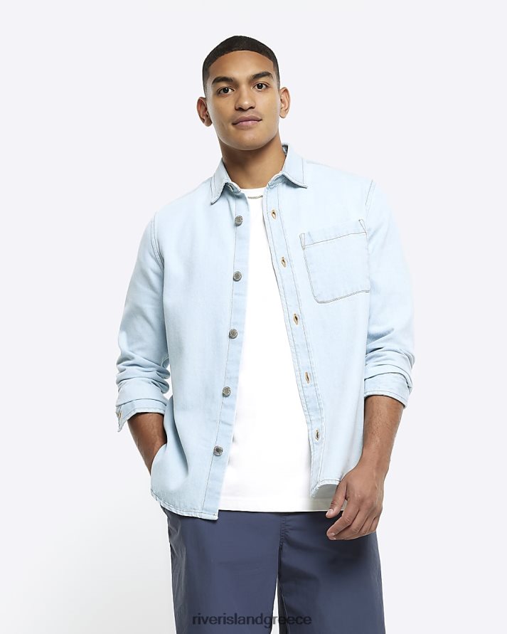 River Island ενδύματα μπλε άνδρες τζιν πουκάμισο με κανονική εφαρμογή B6N8X2757