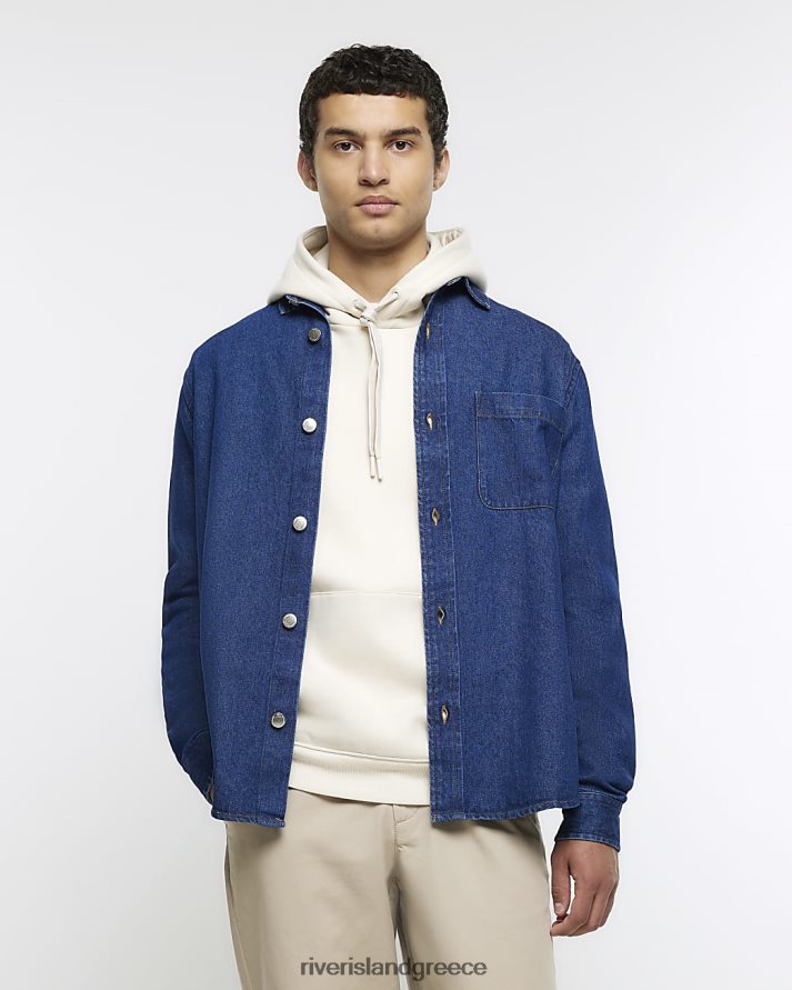 River Island ενδύματα μπλε άνδρες τζιν πουκάμισο με κανονική εφαρμογή B6N8X2758