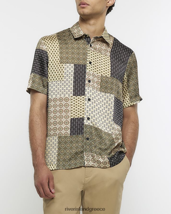 River Island ενδύματα πέτρα άνδρες πουκάμισο με κανονική εφαρμογή B6N8X2759