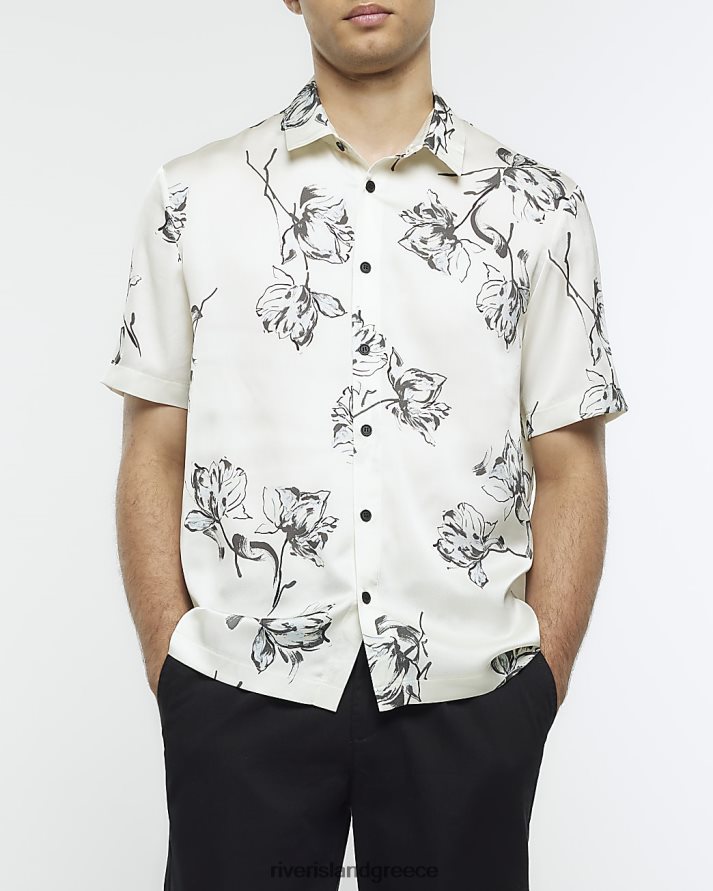 River Island ενδύματα άσπρο άνδρες φλοράλ κοντομάνικο πουκάμισο σε κανονική εφαρμογή B6N8X2762