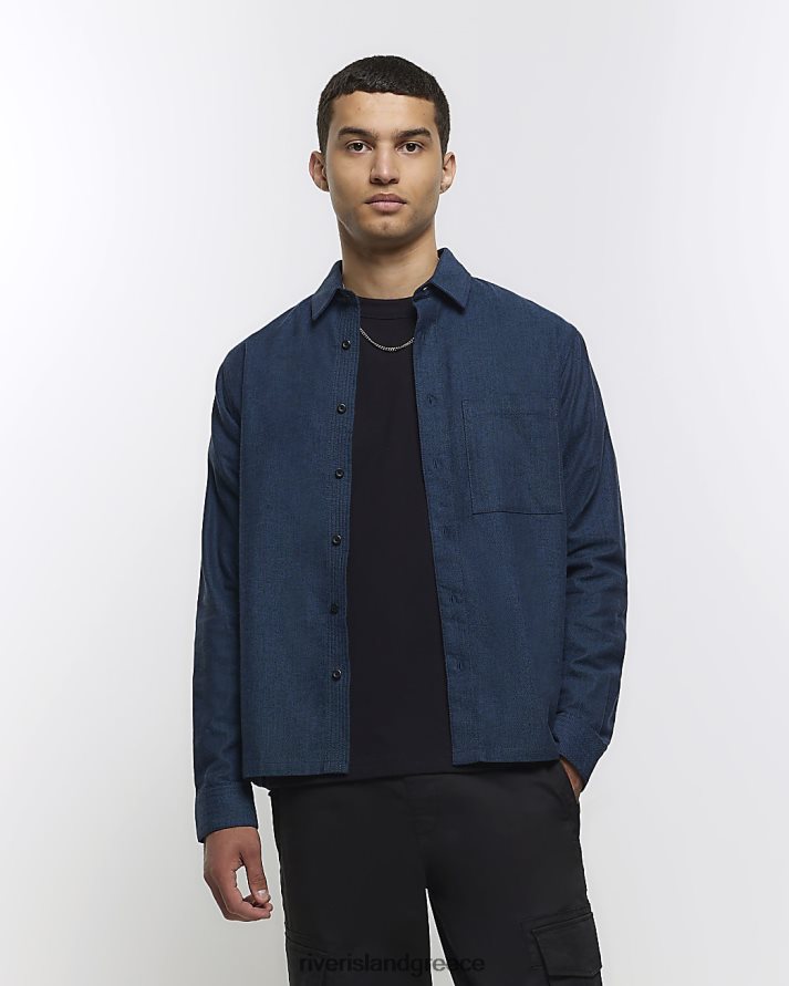 River Island ενδύματα πράσινος άνδρες κανονική εφαρμογή ανάγλυφη πουκάμισο B6N8X2769