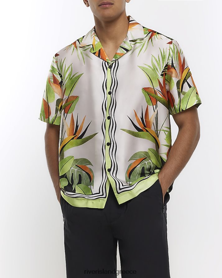 River Island ενδύματα πράσινος άνδρες κανονική εφαρμογή γραφικό φλοράλ πουκάμισο B6N8X2816