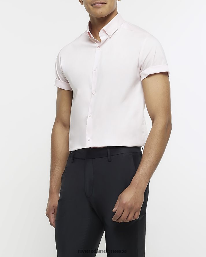 River Island ενδύματα ροζ άνδρες μυϊκή εφαρμογή κοντομάνικο έξυπνο πουκάμισο B6N8X2855