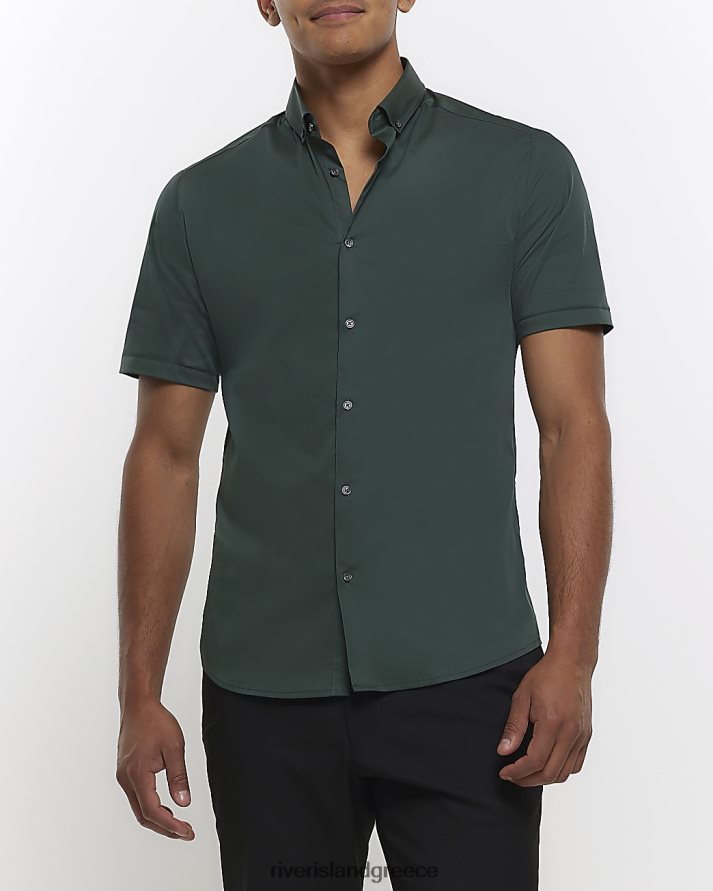 River Island ενδύματα χακί άνδρες πουκάμισο με κοντό μανίκι B6N8X2856