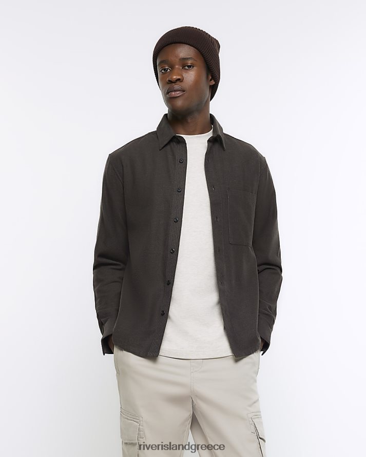 River Island ενδύματα χακί άνδρες μακρυμάνικο πουκάμισο με κανονική εφαρμογή B6N8X2892