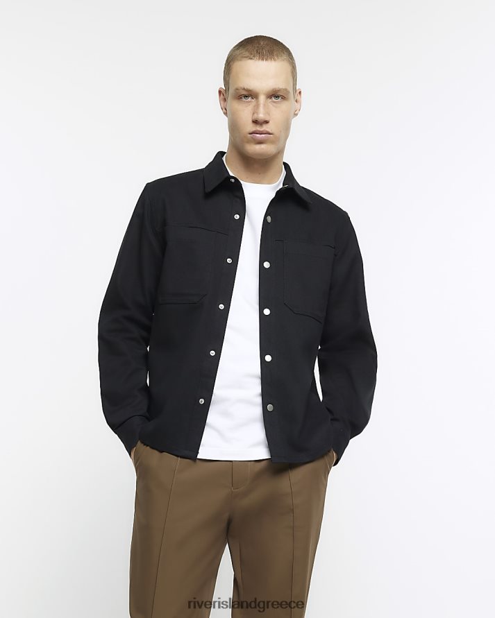 River Island ενδύματα μαύρος άνδρες έξυπνο μπλουζάκι με κανονική εφαρμογή B6N8X3006