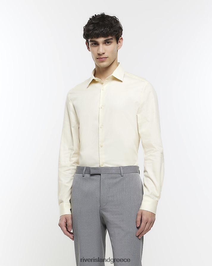 River Island ενδύματα κίτρινος άνδρες μακρυμάνικο πουκάμισο σε λεπτή εφαρμογή B6N8X3057
