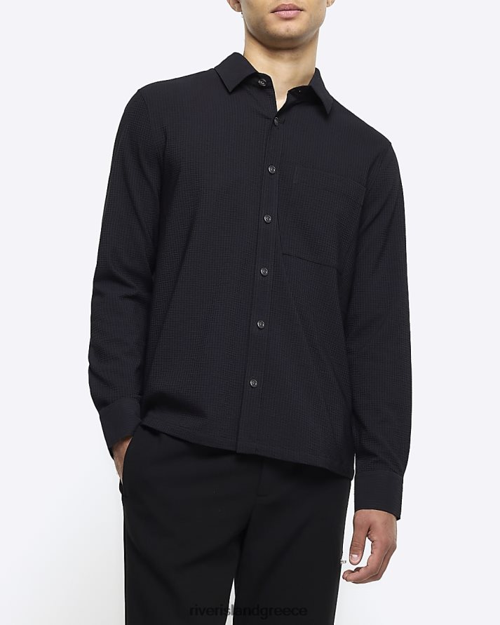 River Island ενδύματα μαύρος άνδρες πουκάμισο με κανονική εφαρμογή B6N8X5387