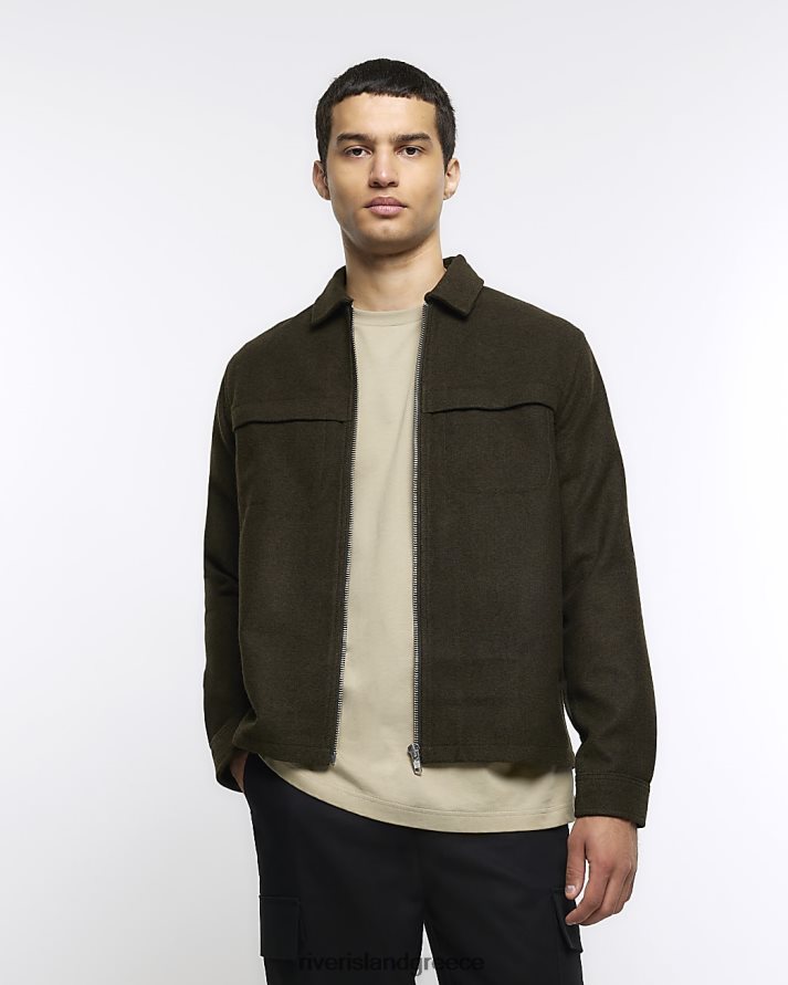 River Island ενδύματα χακί άνδρες Μπλουζάκι με φερμουάρ σε κανονική εφαρμογή B6N8X5402