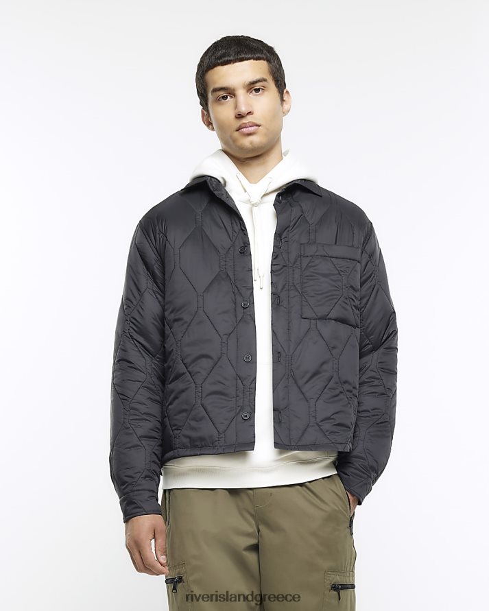 River Island ενδύματα μαύρος άνδρες κανονική εφαρμογή καπιτονέ πουκάμισο B6N8X5411