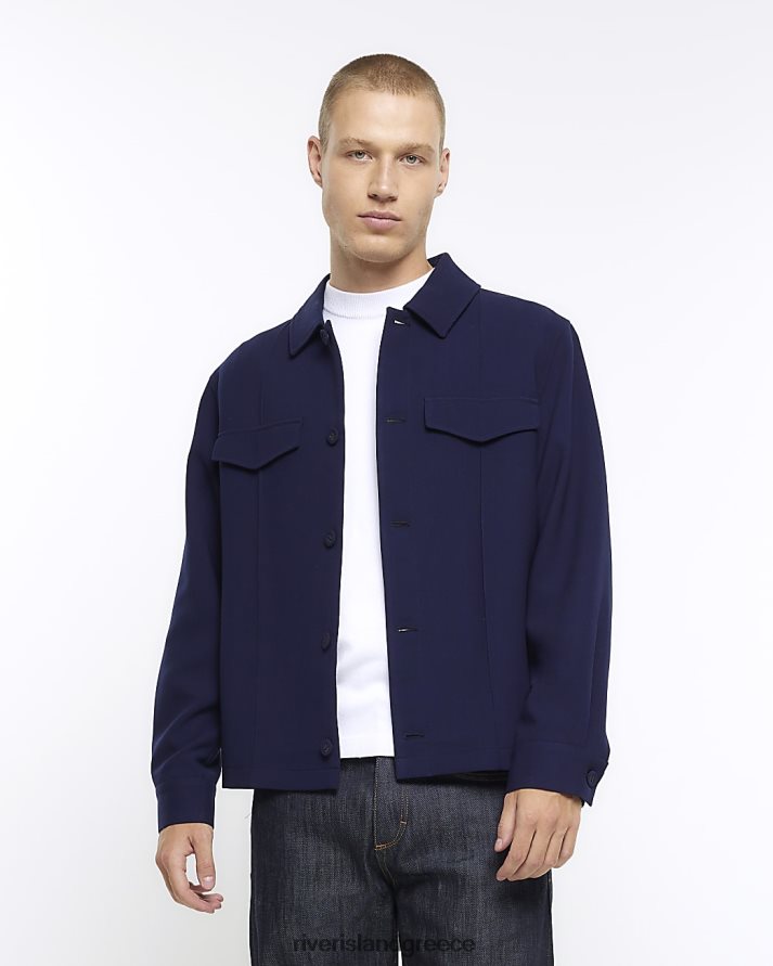 River Island ενδύματα ΠΟΛΕΜΙΚΟ ΝΑΥΤΙΚΟ άνδρες κανονική εφαρμογή με κουμπιά μπλουζάκι B6N8X5474