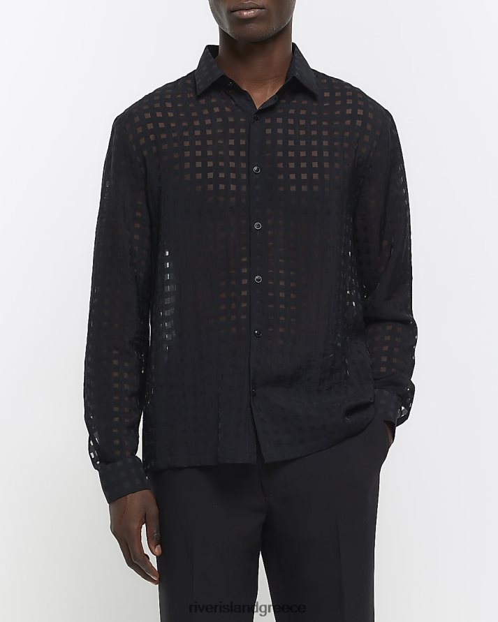 River Island ενδύματα μαύρος άνδρες πουκάμισο με κανονική εφαρμογή B6N8X5495