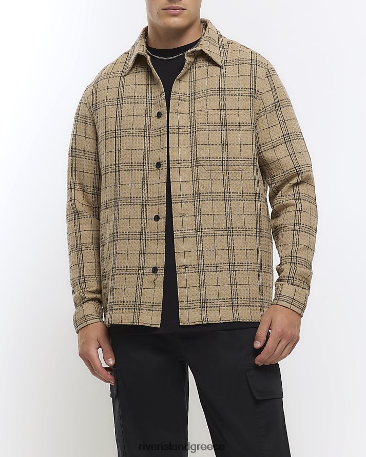 River Island ενδύματα πέτρα άνδρες καρό μπλουζάκι με κανονική εφαρμογή B6N8X5558