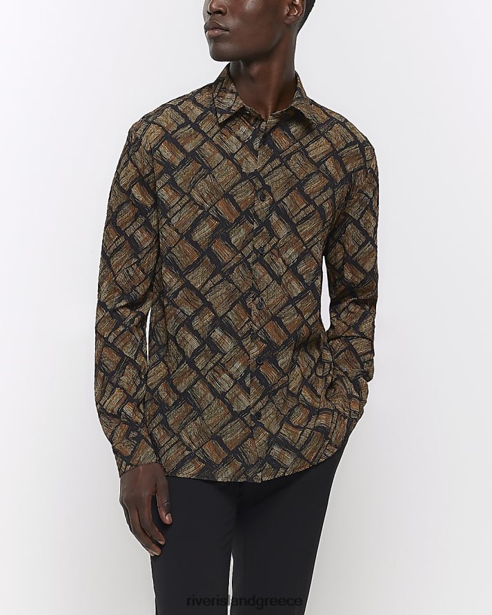 River Island ενδύματα καφέ άνδρες κανονική εφαρμογή πουκάμισο με υφή από τούβλα B6N8X5589