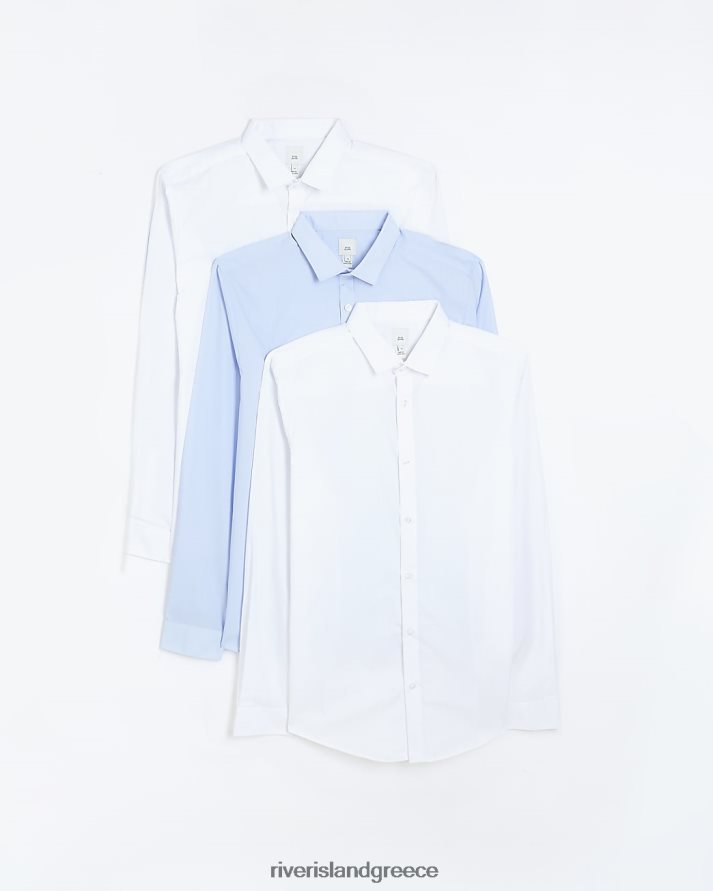 River Island ενδύματα μπλε άνδρες πολυσυσκευασία έξυπνου πουκάμισου σε λεπτή εφαρμογή B6N8X5592