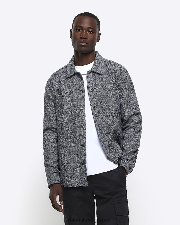 River Island ενδύματα γκρί άνδρες μακρυμάνικο πουκάμισο με κανονική εφαρμογή B6N8X5597